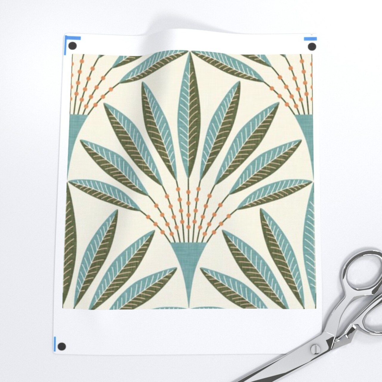 Modern Geometric Teal Green Orange Bold Linen Texture Retro Scallop Fans Custom Printed Fabric by Spoonflower Various Fabrics by the Yard or Fat Quarter